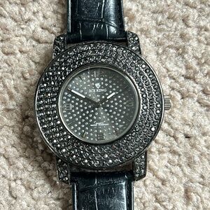 ICE KING womens vintage black adjusting diamond watch one size measurement shown